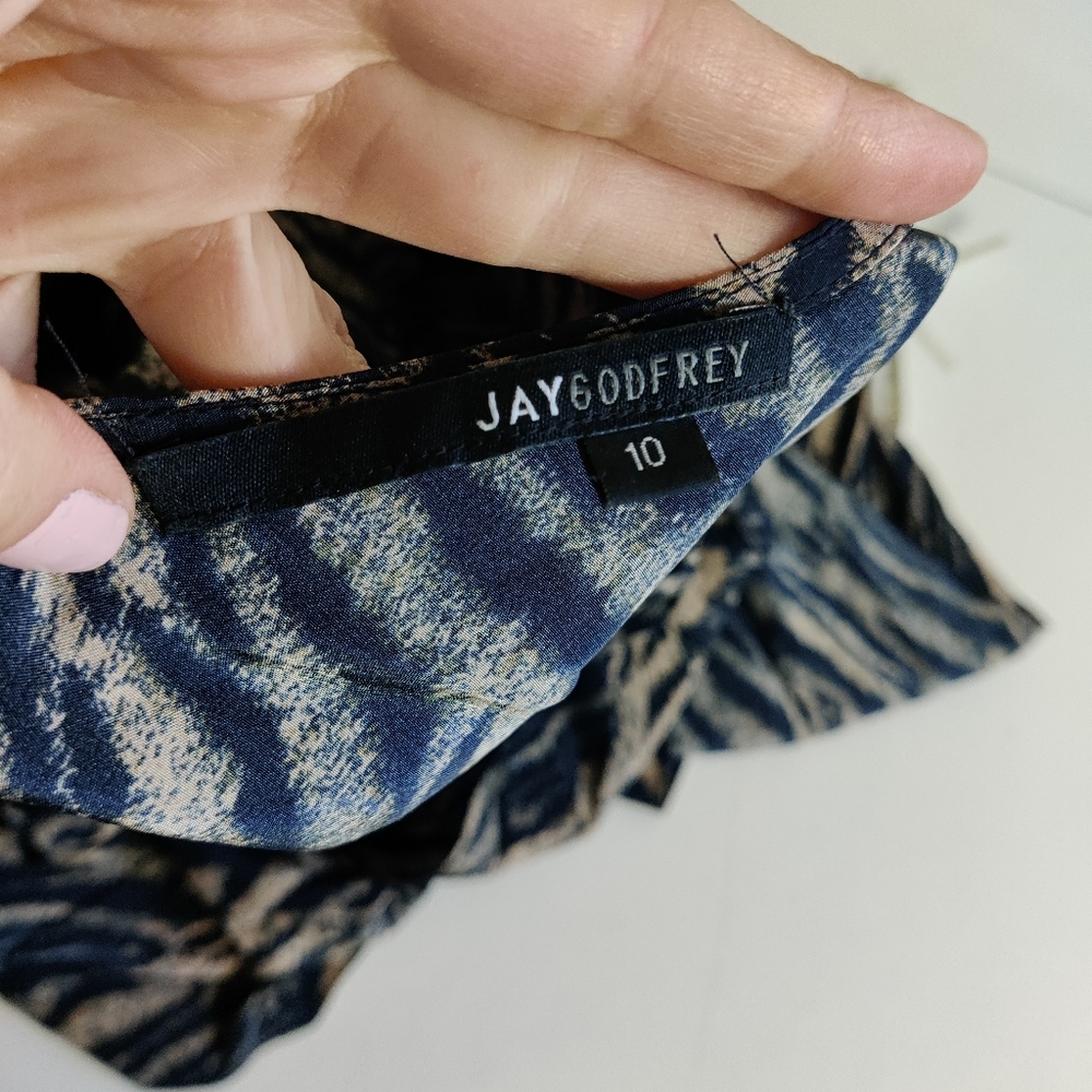 JAYGODFREY Silk Animal Print Open Shoulder Blouse - Picture 7 of 9